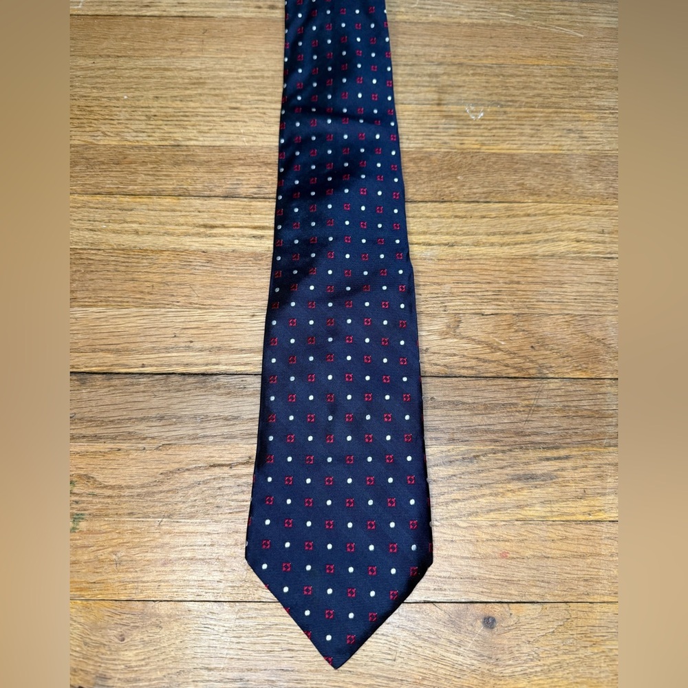 Tommy Hilfiger Dark Navy Blue Tie with Red and White Accents